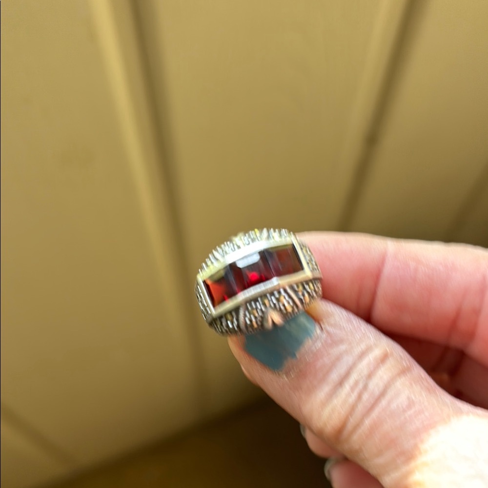 Silver Ring with Red Gemstone
